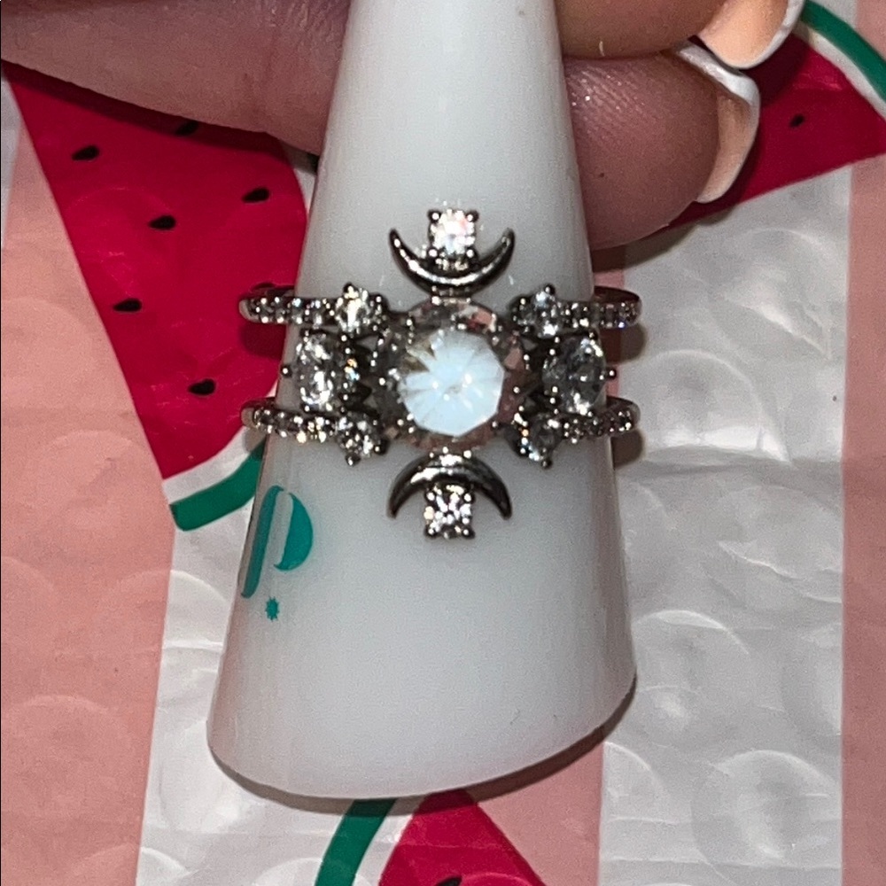 Silver Moonstone Ring with Crystal Accents size 9